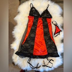 BNWOT Red and Black Lingerie with Garter/Panties